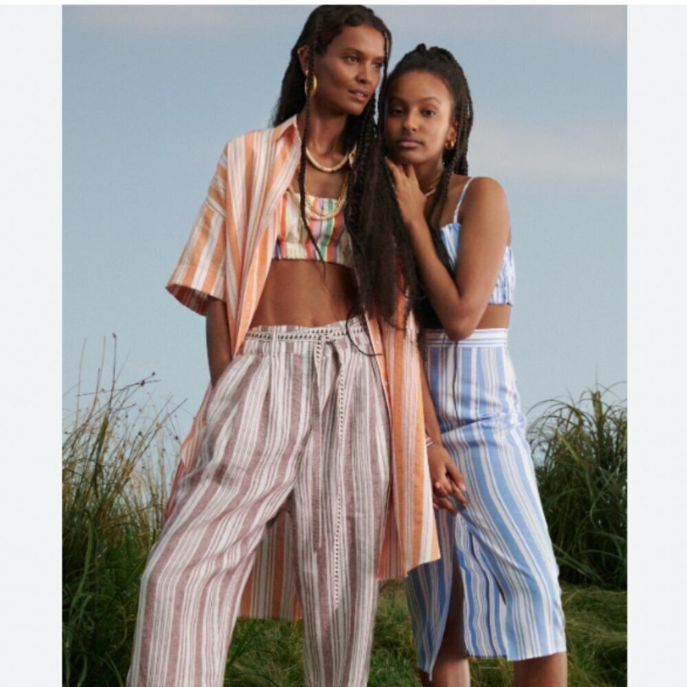 LEMLEM BY LIYA KEBEDE X H&M WHITE ORANGE STRIPED HIGH LOW SHIRT DRESS - XS/S